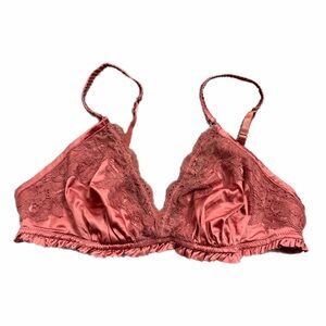 90s/Y2K European Vintage Silky Floral Lace Ruffle Bralette (Rusty Pink/Mauve) XL